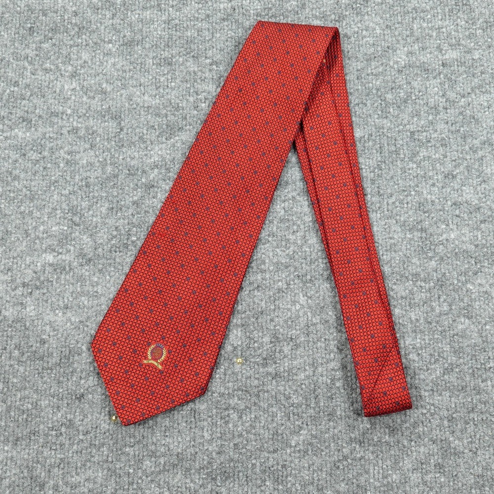 Tommy Hilfiger Tie Mens One Size Red Geometric 100% Silk‎ Jacquard Necktie